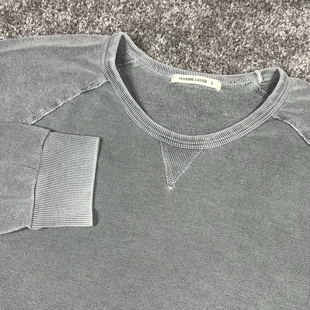 MARINE LAYER Men's Large Gray Vintage Wash Faded Raglan Crewneck Sweatshirt Thin